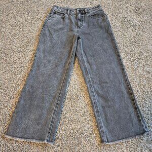 Volcom Jeans Charcoal Wide Leg Crop Skater Y2K Gray Denim Raw Hem Womens 27